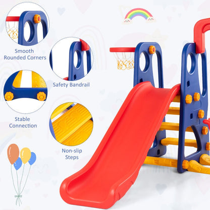 3 in 1 Toddler Slide and Swing Set with Basketball Hoop