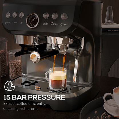 Professional Espresso Machine: Integrated Grinder & Steam Wand - 15 Bar Power