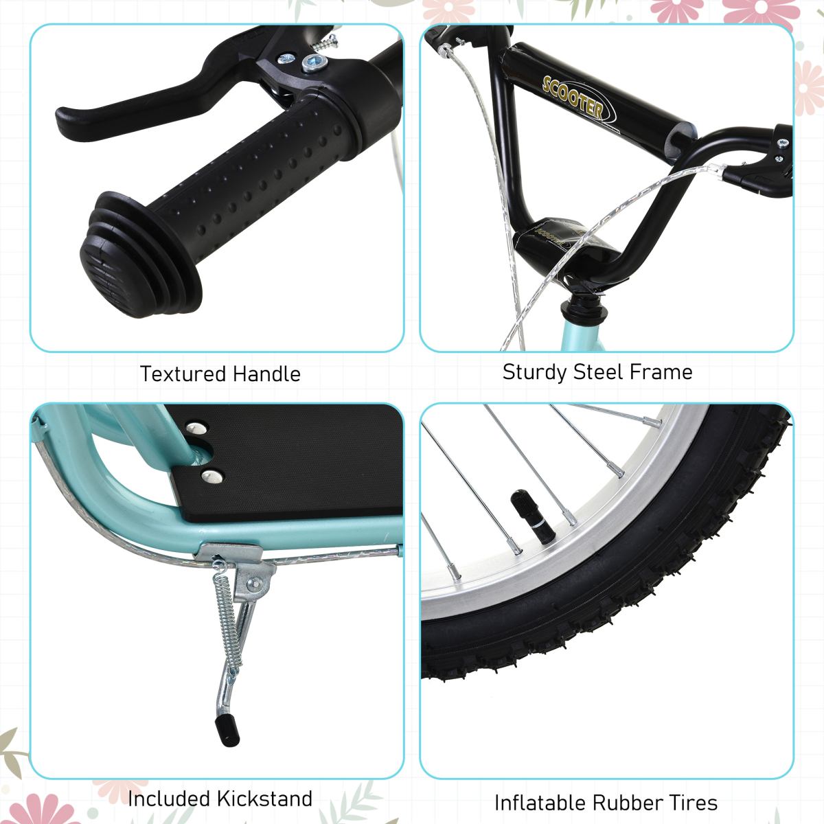 Adjustable Kids Kick Scooter with Inflatable Wheels - Blue