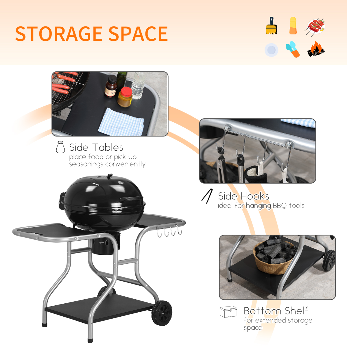 Portable Charcoal Trolley Grill with Wheels
