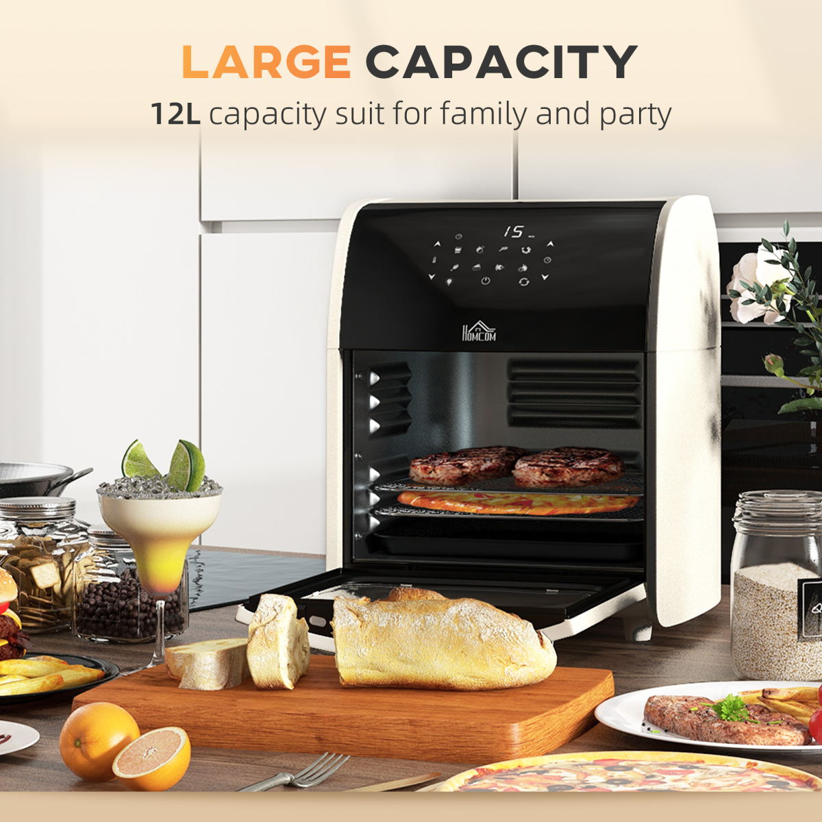 12L Air Fryer Oven with 8 Preset Modes Rapid Air Circulation 1800W White