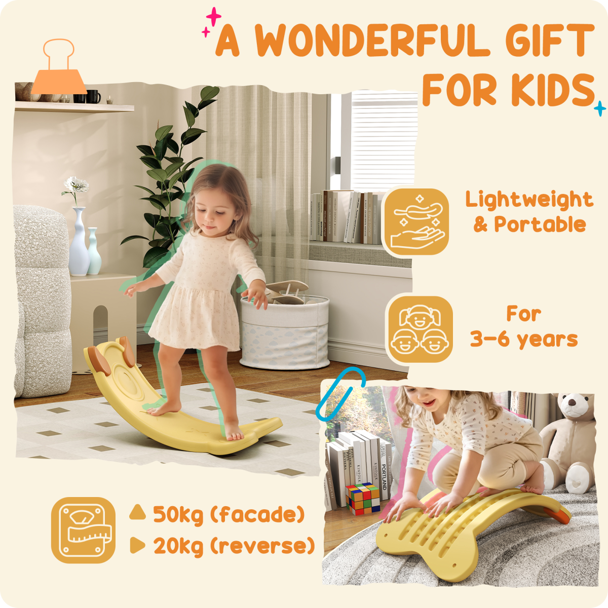 AIYAPLAY Kids Balance Board - Yellow