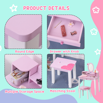 Pink Kids Dressing Table & Stool Set