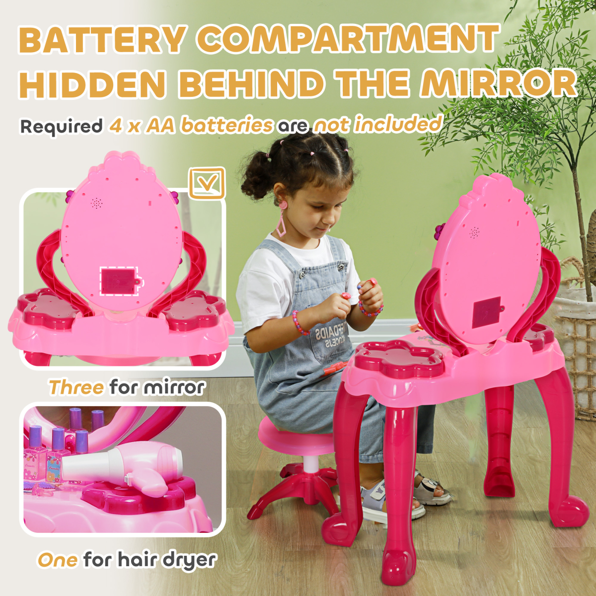 AIYAPLAY Kids Vanity Set Stool & 15 Glam Accessories