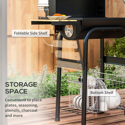 Portable Charcoal BBQ Grill Trolley with Shelves