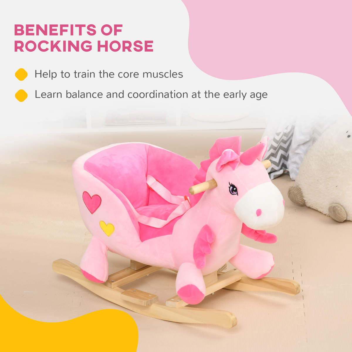 Plush Unicorn Rocking Horse with Music & Safety Belt