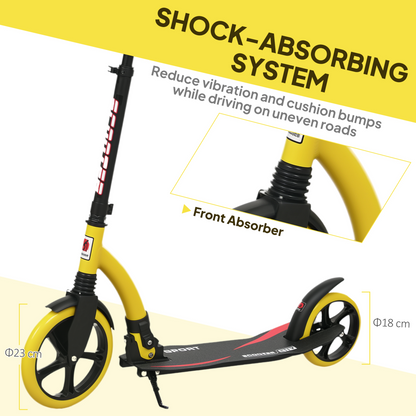 Lightweight Foldable Kick Scooter for Teens & Adults - Smooth Ride in Yellow