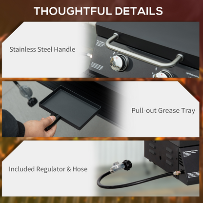 Portable 2-Burner Gas BBQ Grill with Lid & Thermometer