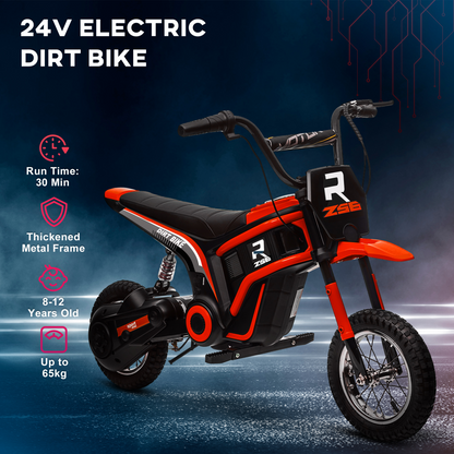 24V Kids Electric Motorbike - Twist Grip, Horn, Music & Lights, Red