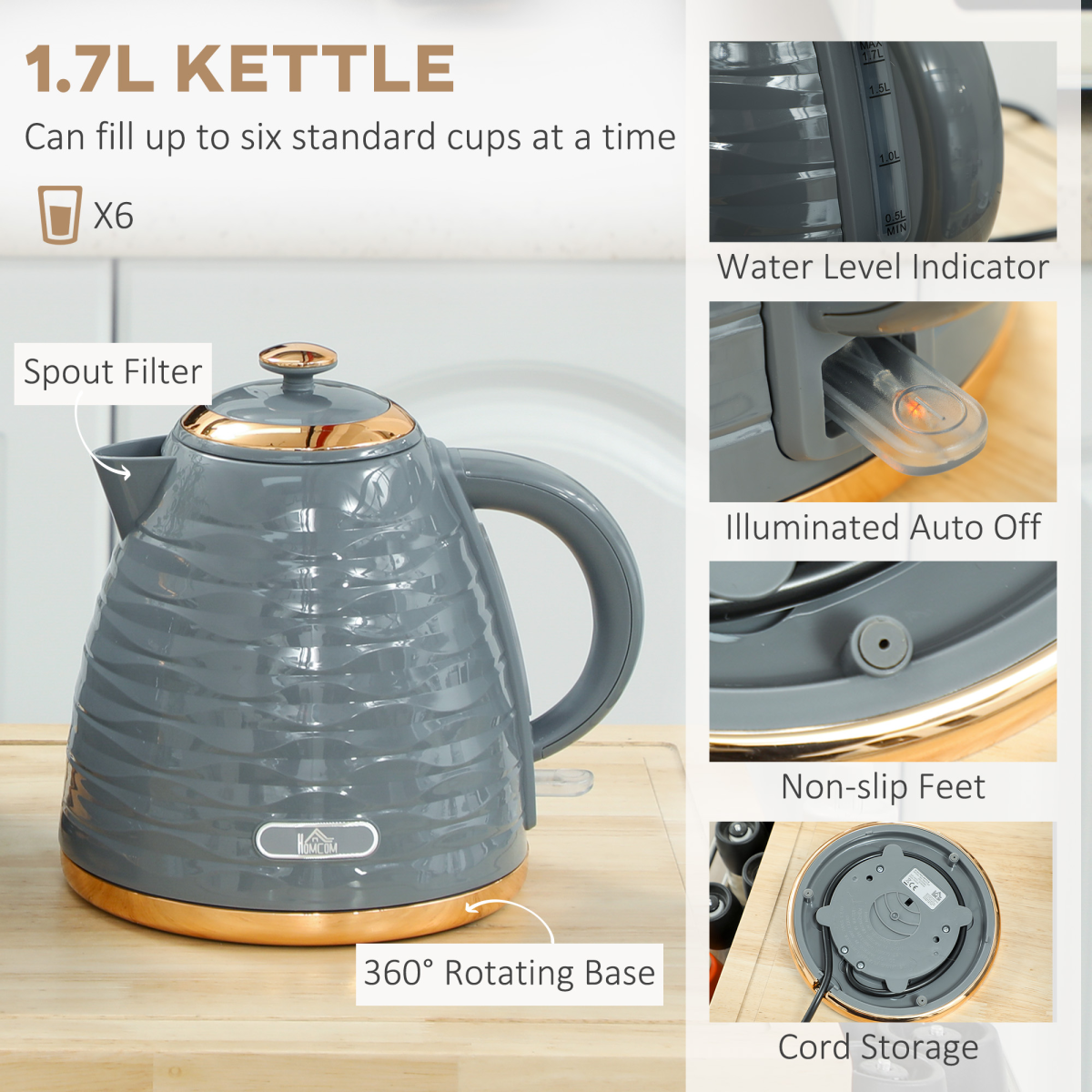 Stylish Grey Kettle & Toaster Set: Fast Boil & Perfectly Toasted
