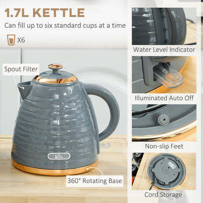 Stylish Grey Kettle & Toaster Set: Fast Boil & Perfectly Toasted