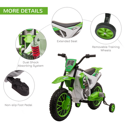 Green 12V Kids Electric Motorbike with Training Wheels