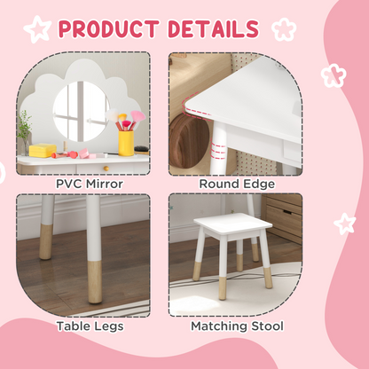 AIYAPLAY Cloud-Inspired Kids Dressing Table Set with Mirror & Stool