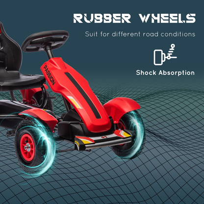 Kids' Pedal Go-Kart with Adjustable Seat, Handbrake & Inflatable Wheels - Red