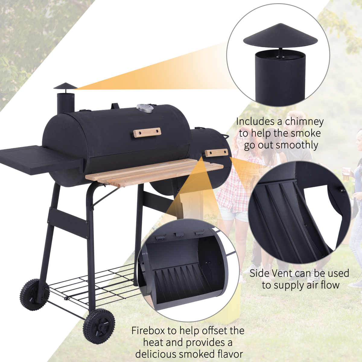 Portable Charcoal BBQ Grill & Offset Smoker