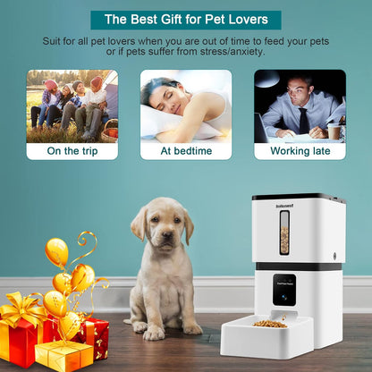 Automatic Dog Feeder 8L  with Camera: 5G WiFi Easy Setup Motion Detection Smart Cat Food Dispenser 1080P