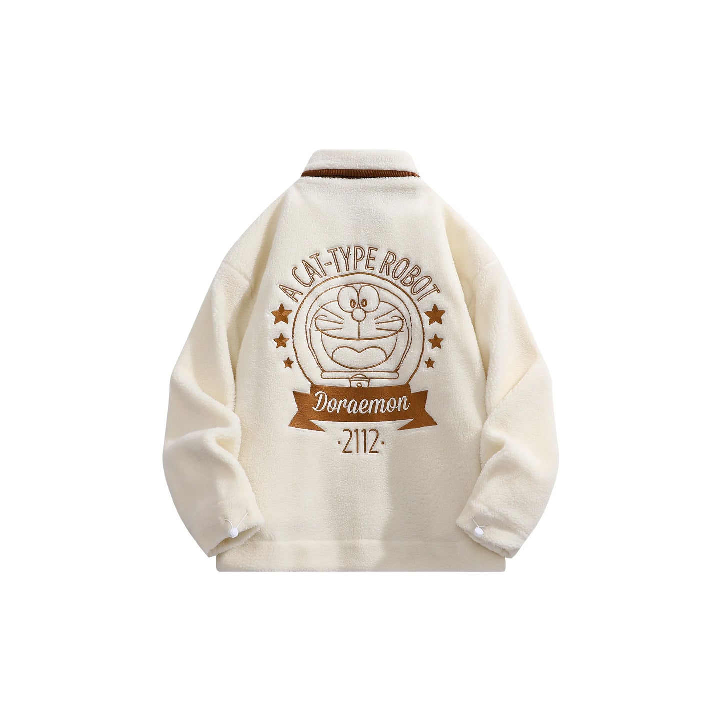 Doraemon© - Sherpa Fleece Robot Cat Embroidery - Utility Pocket Design - Fleece-Lined Thickened Jacket