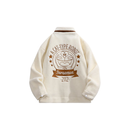 Doraemon© - Sherpa Fleece Robot Cat Embroidery - Utility Pocket Design - Fleece-Lined Thickened Jacket