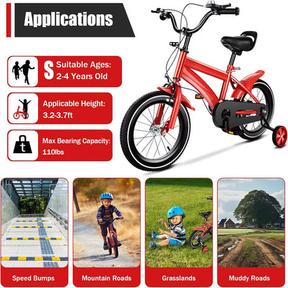 14 Inch Kids Bikes with Training Wheels High Carbon Steel Bicycle for Ages 3-6 Years