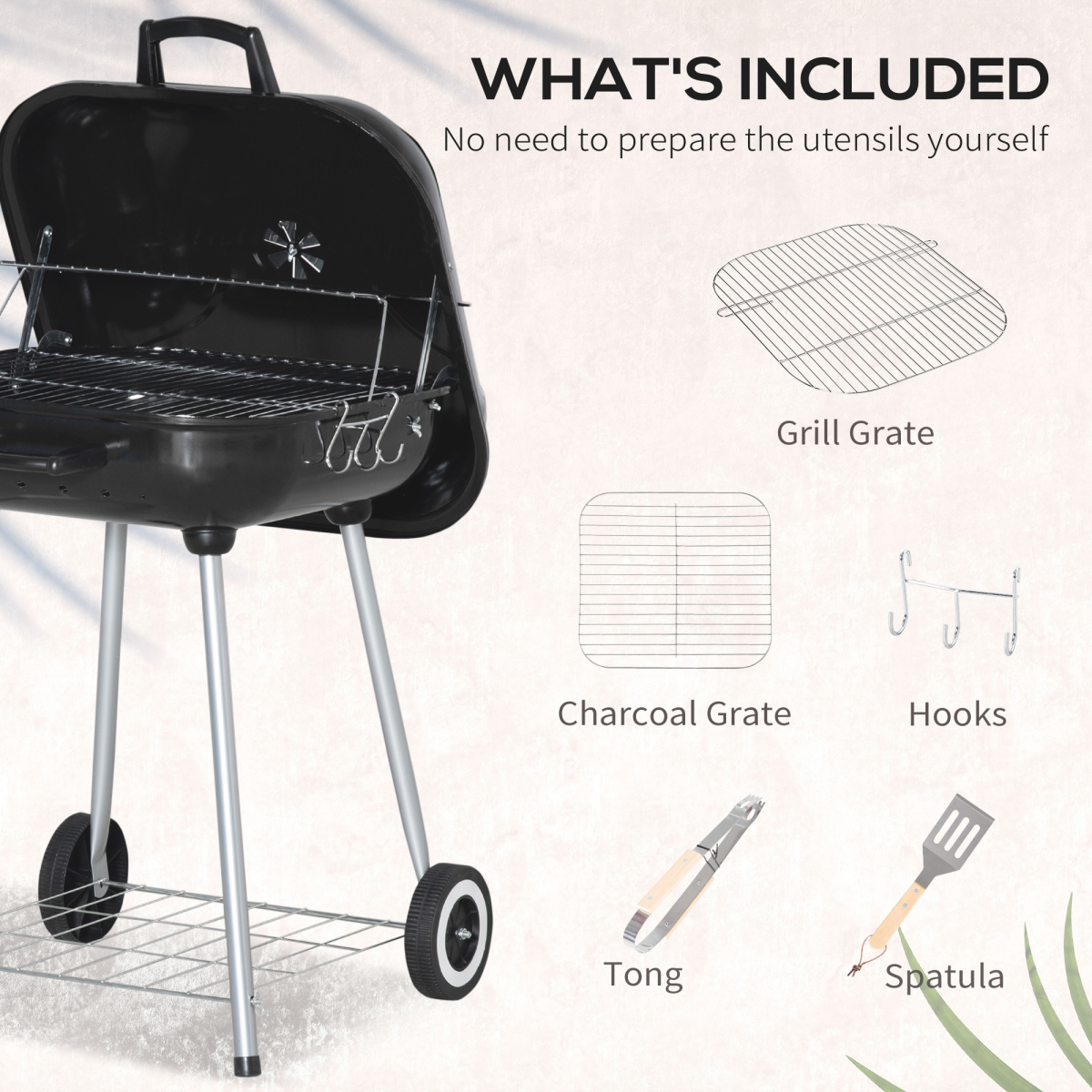 Portable BBQ Charcoal Smoker Grill with Wheels