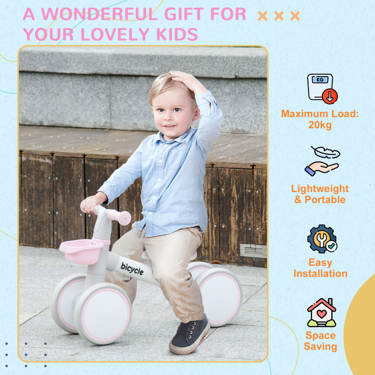 AIYAPLAY Adjustable Pink Balance Bike for Toddlers 1-3 Years - Safe & Fun!