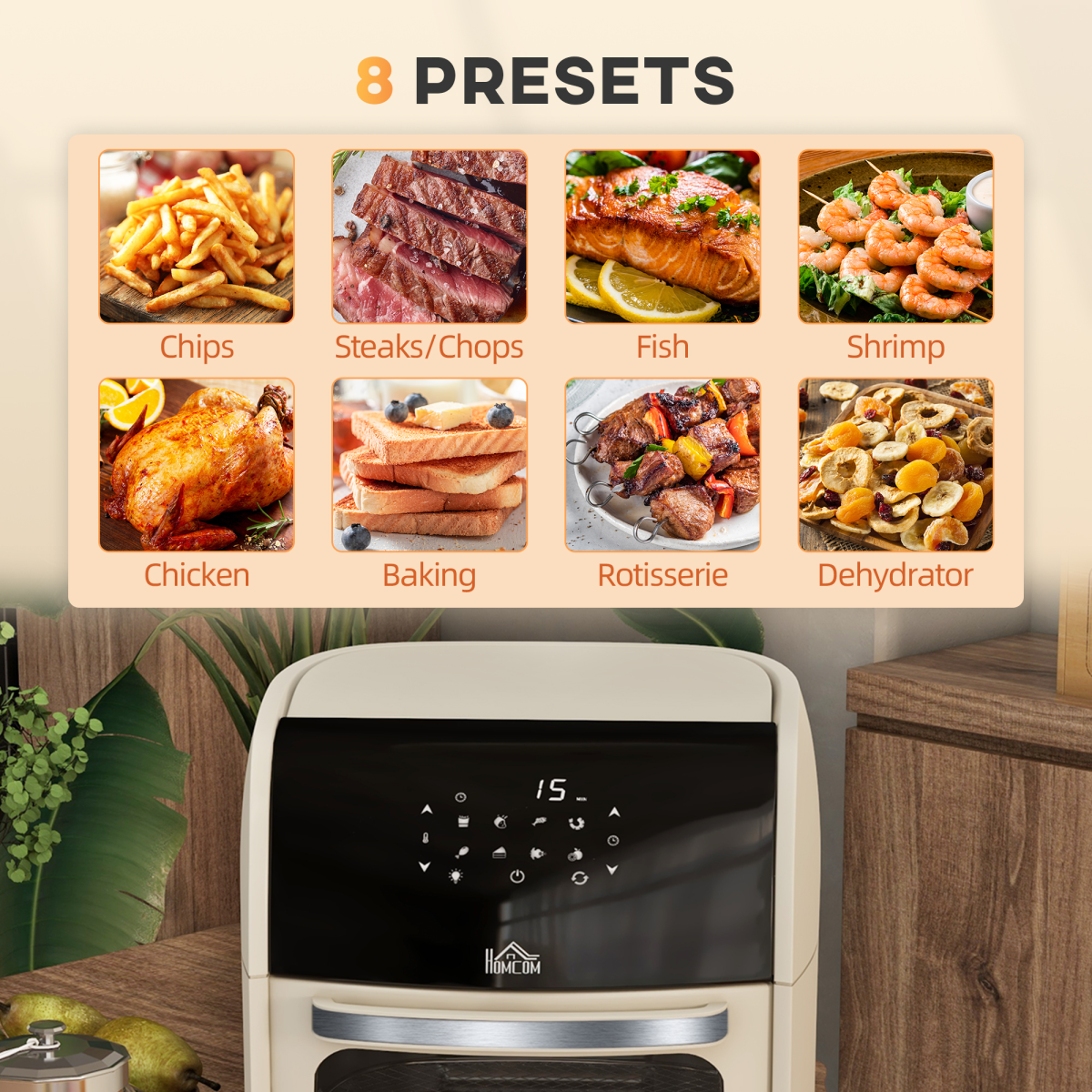12L Air Fryer Oven with 8 Preset Modes Rapid Air Circulation 1800W White