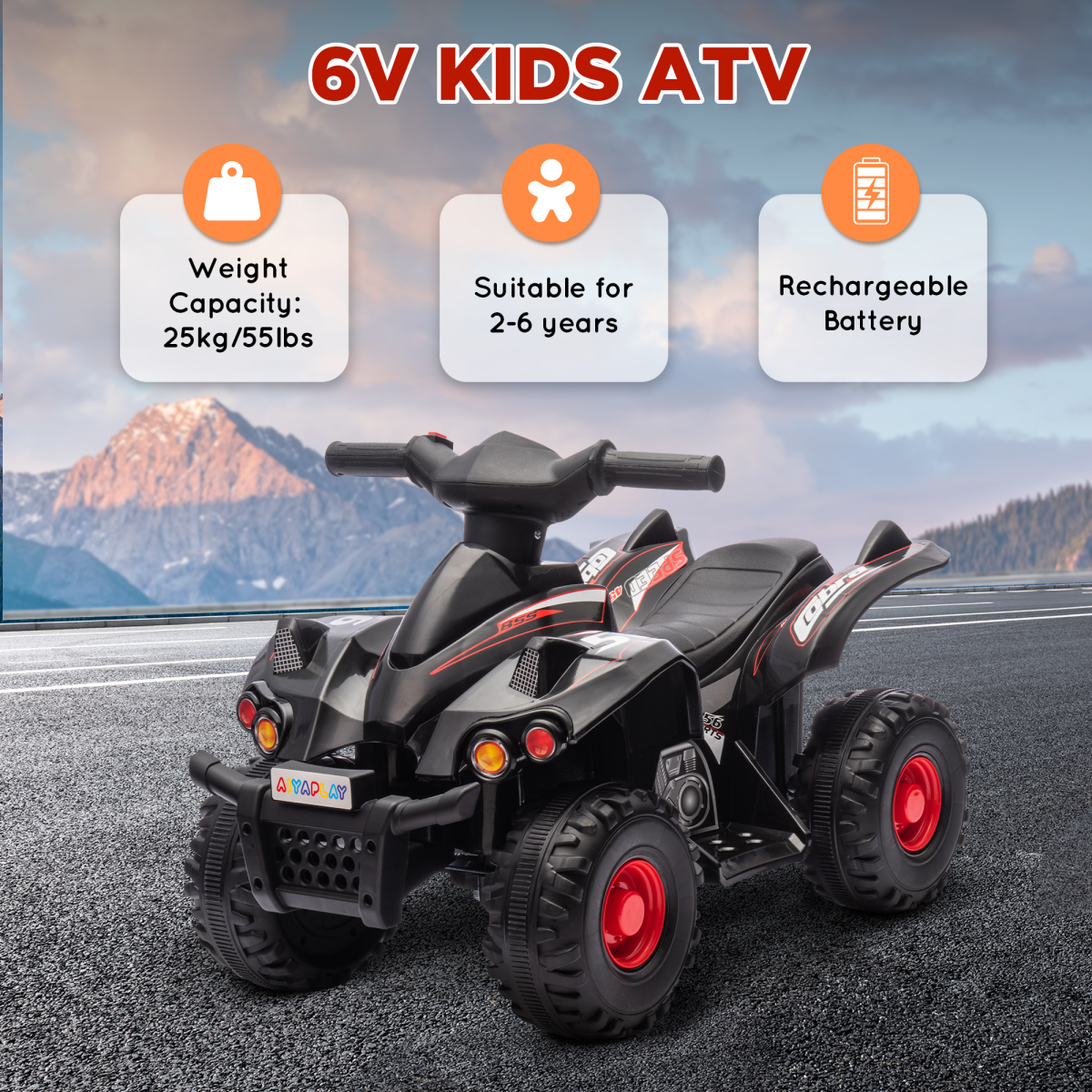 AIYAPLAY 6V Kids Electric Quad Bike with Music for Ages 2-6