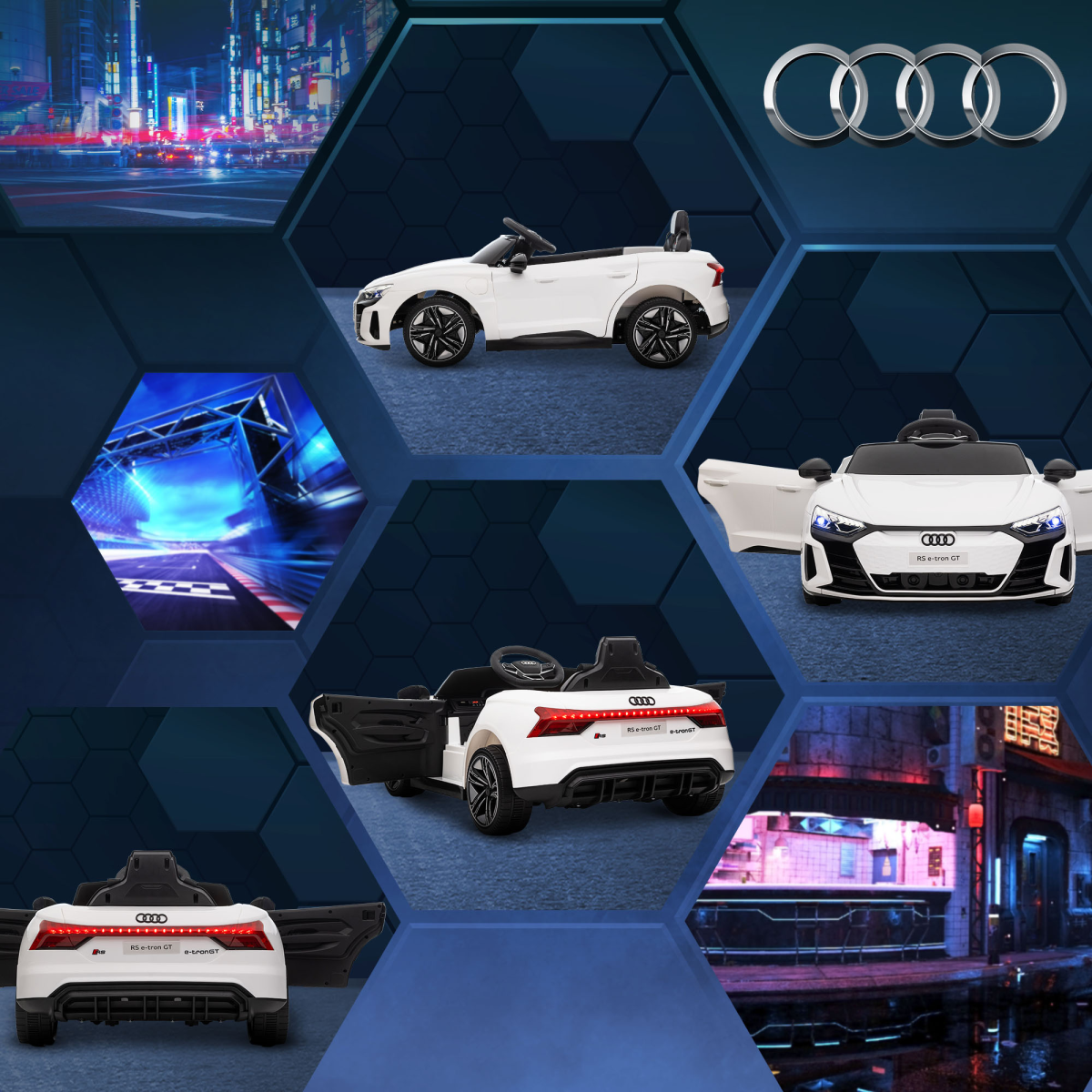 Audi RS e-tron GT 12V Kids Ride-On Car with Remote Control - White Luxury Cruiser