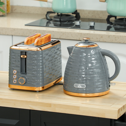 Stylish Grey Kettle & Toaster Set: Fast Boil & Perfectly Toasted