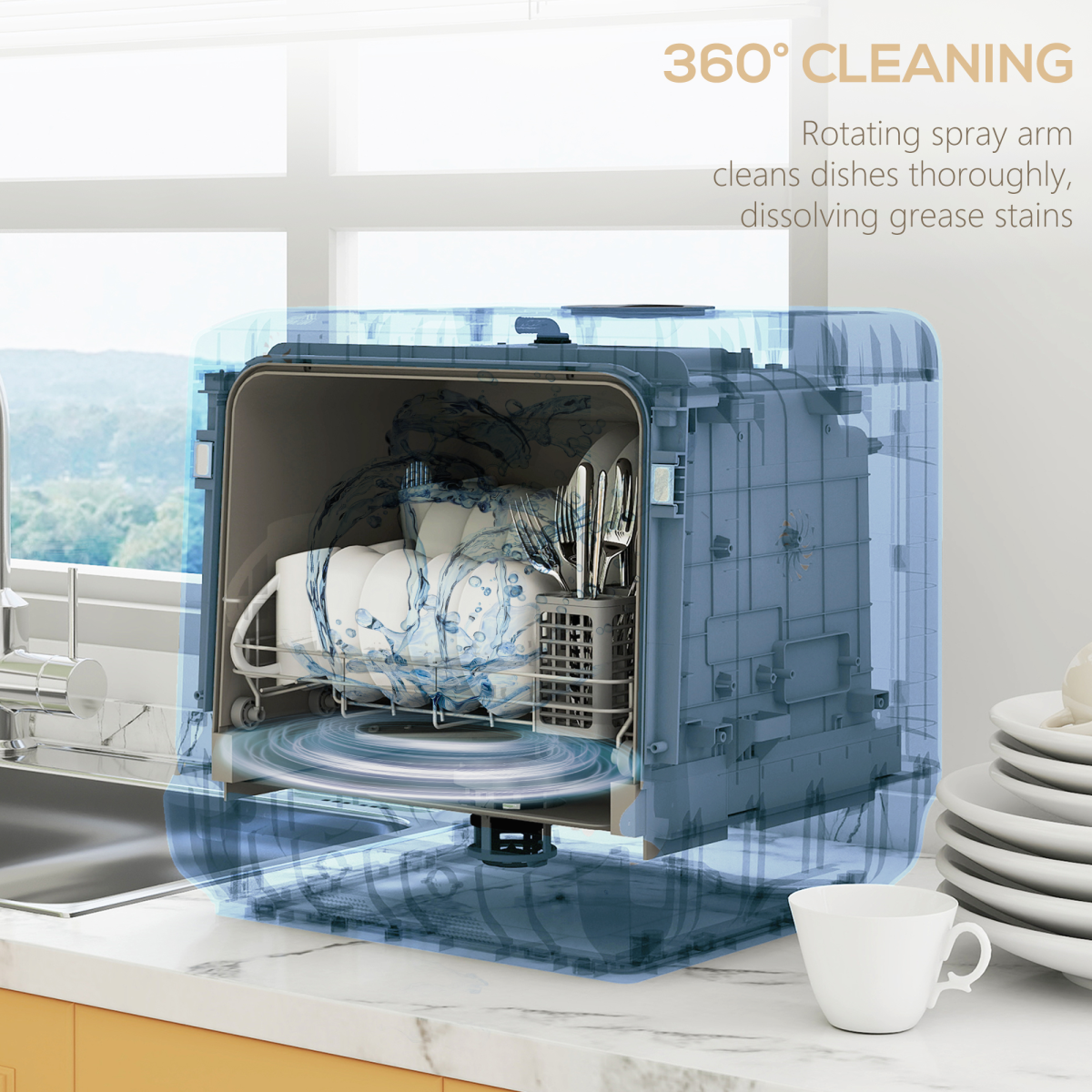 Compact Dishwasher: Dual Supply, 6 Programs, 70°C Sanitization