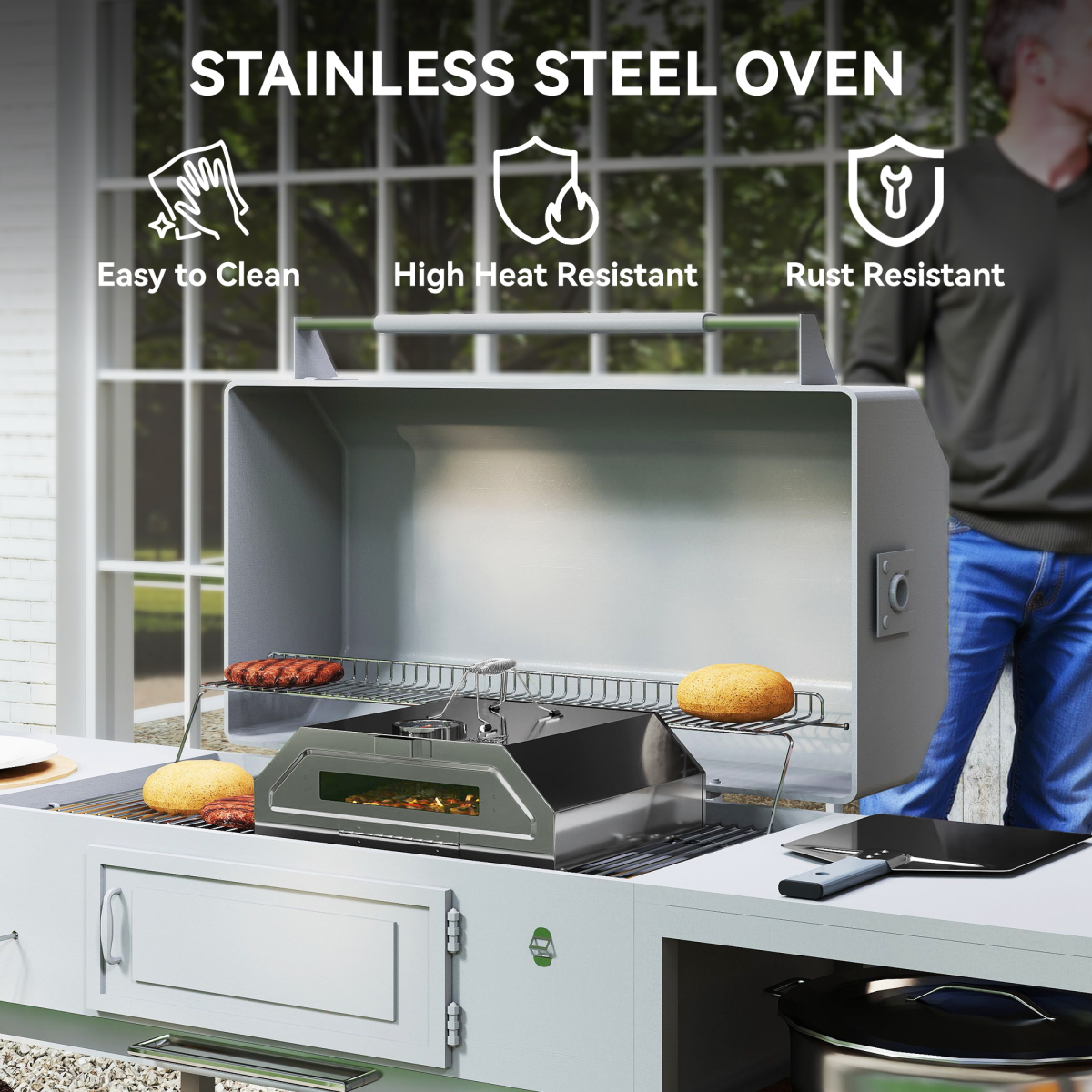 Portable BBQ Pizza Oven with Thermometer