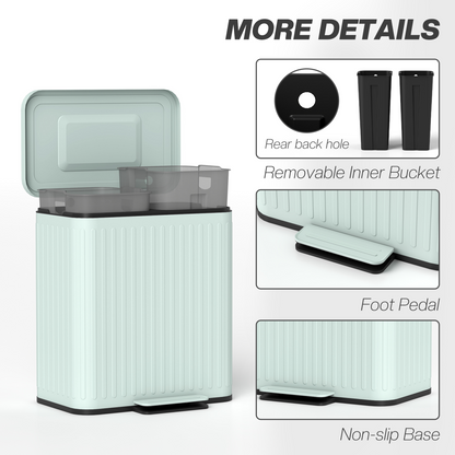 40L Dual Compartment Pedal Bin - Soft-Close, Stylish Green design