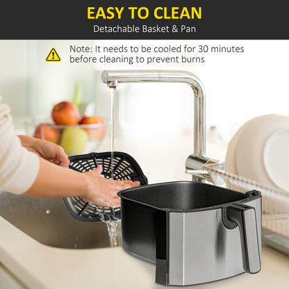 Air Fryer 1700W 6.5L with Digital Display Timer for Low Fat Cooking