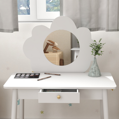 AIYAPLAY Cloud-Inspired Kids Dressing Table Set with Mirror & Stool