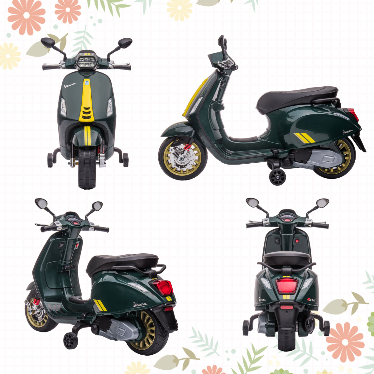 AIYAPLAY Vespa 12V Kids Electric Bike with Training Wheels