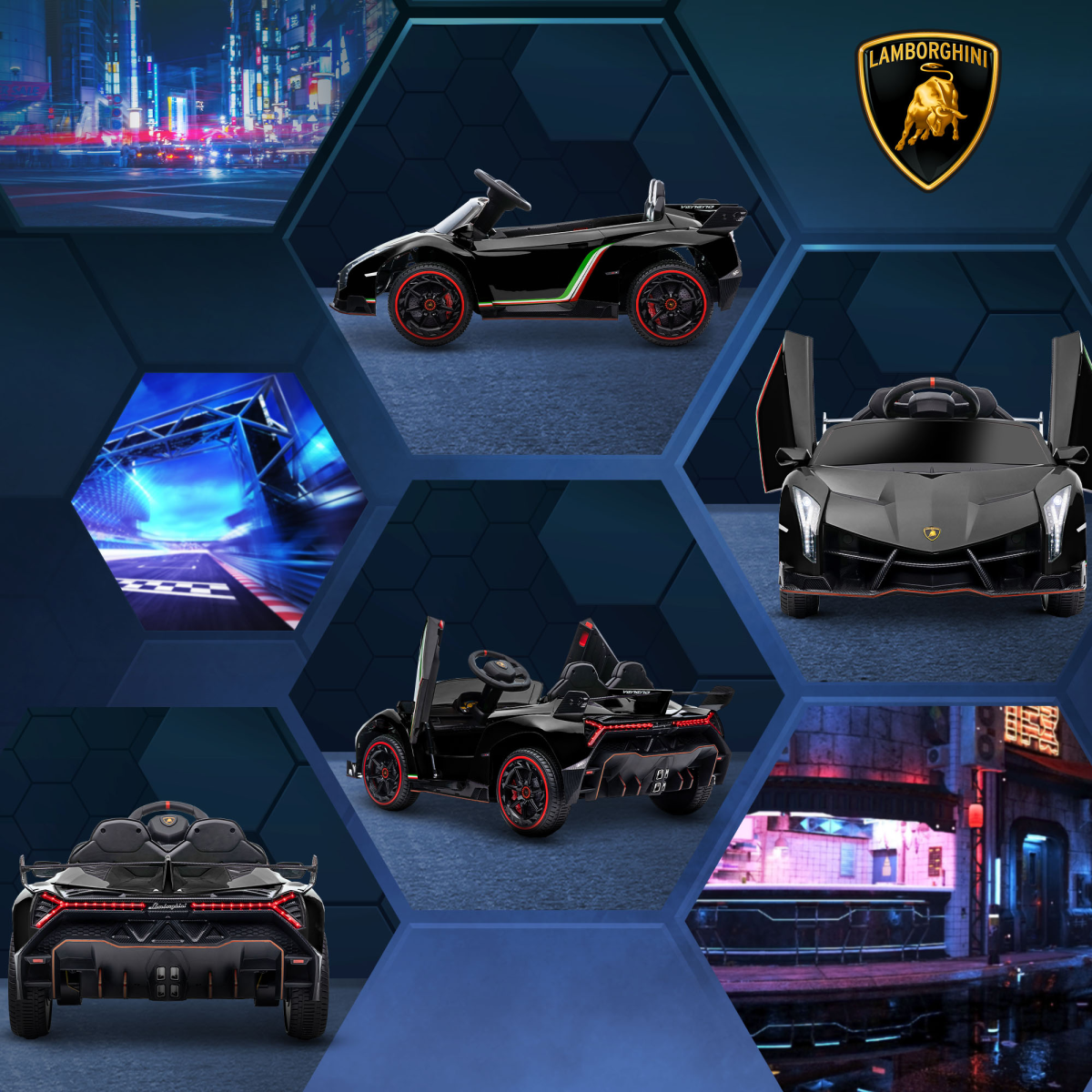 Lamborghini Veneno Kids' Electric Ride-On Car with Remote - Black