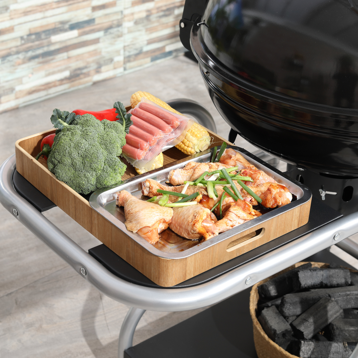 Portable Charcoal Trolley Grill with Wheels