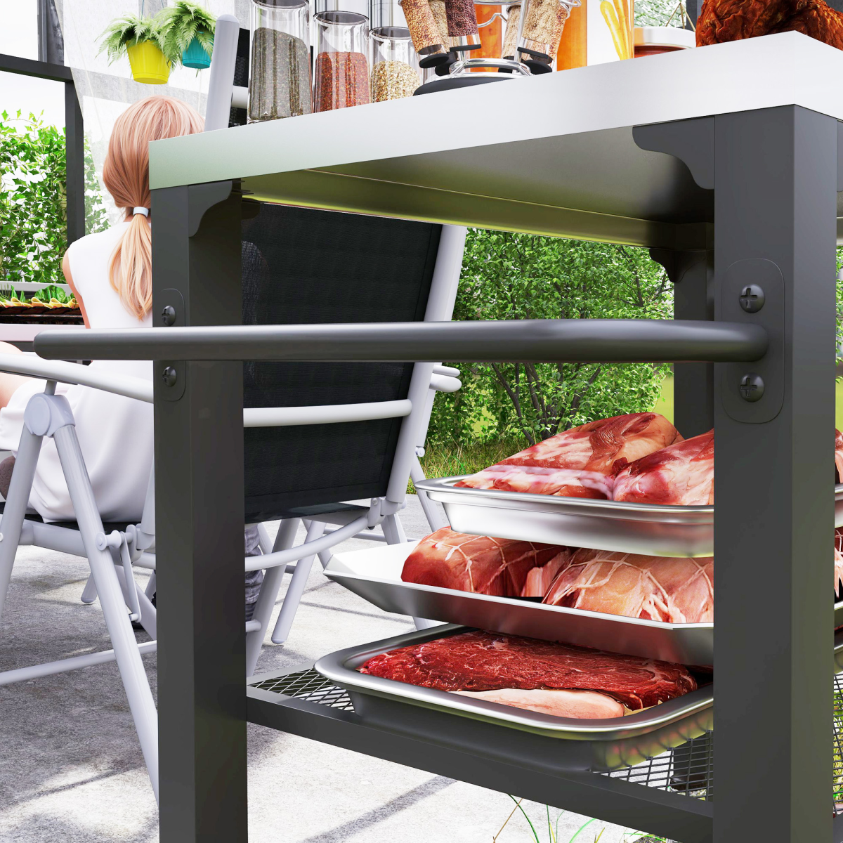 Stainless Steel 3-Shelf Outdoor Grill Cart