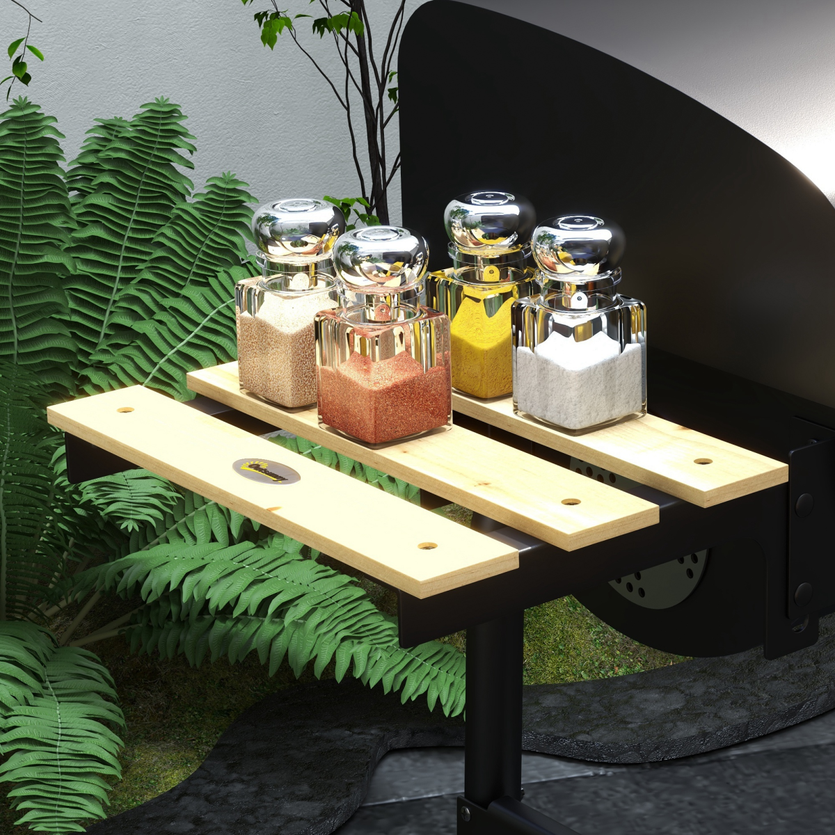 Portable Charcoal BBQ Grill Trolley with Shelves