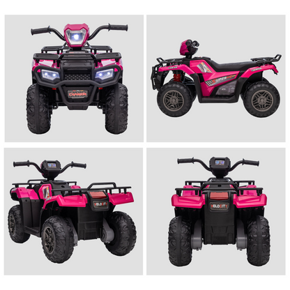 Vibrant Pink 12V Kids Electric Quad Bike w/ LED Lights & Music