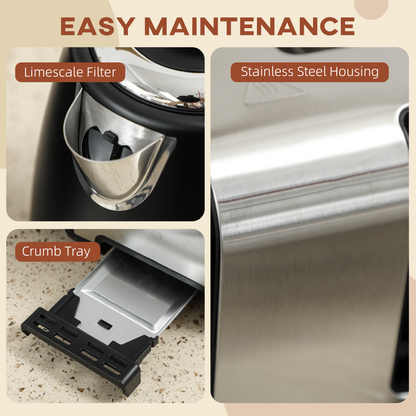 1.7L Quick Boil Kettle & 4-Slice Toaster Set - Black Breakfast Duo!