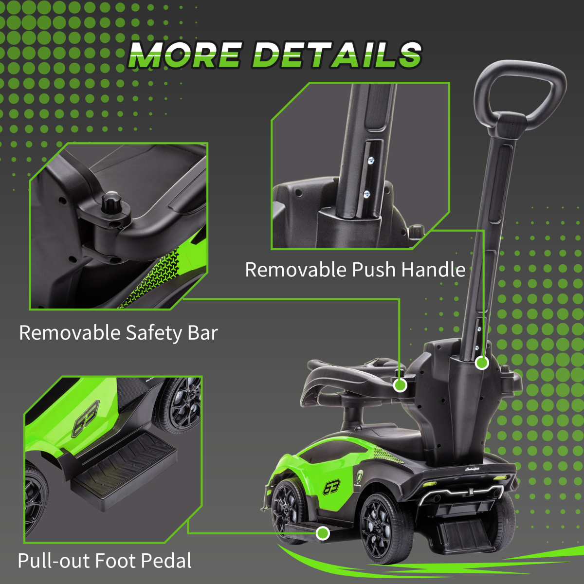 Lamborghini Essenza SCV12 2-in-1 Toddler Push Car & Ride-On - Green