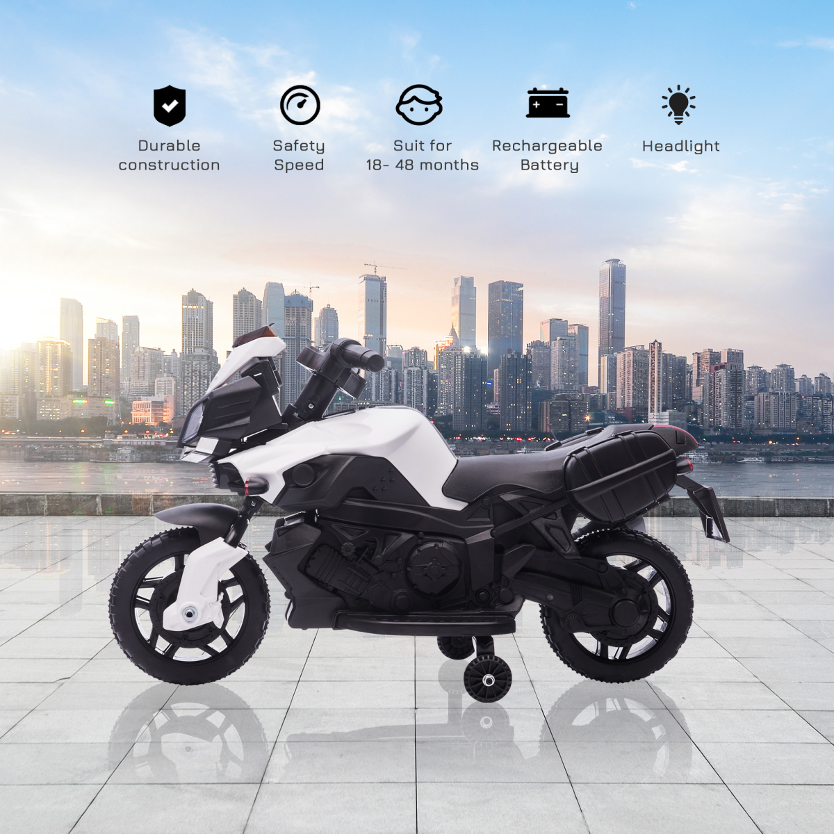 White 6V Electric Kids Motorcycle Ride-On Toy