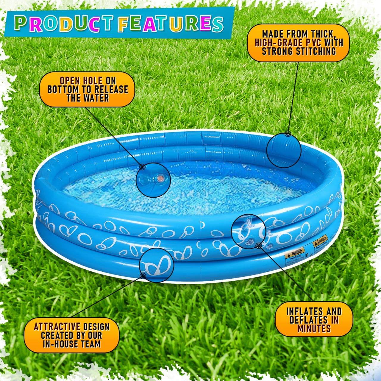 Sea Blue Inflatable Kiddie Swimming Pool For Kids, Baby, Dogs - 48 x 10 Inch
