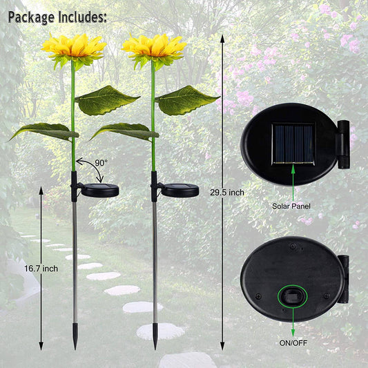Solar Flower Stake Lights : 2-Pack Garden Outdoor Sunflower Solar Lighted LED