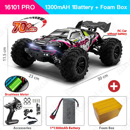 High-Speed 1:16 4WD RC Drift Monster Truck - 70KM/H Remote Control Car with LED for Kids - Wltoys 144001 Compatible
