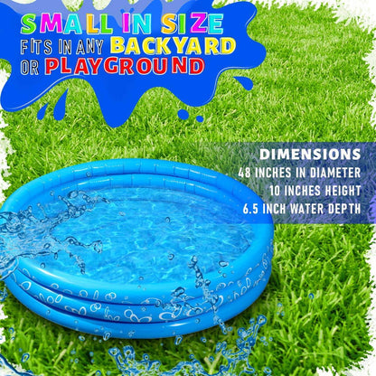 Sea Blue Inflatable Kiddie Swimming Pool For Kids, Baby, Dogs - 48 x 10 Inch