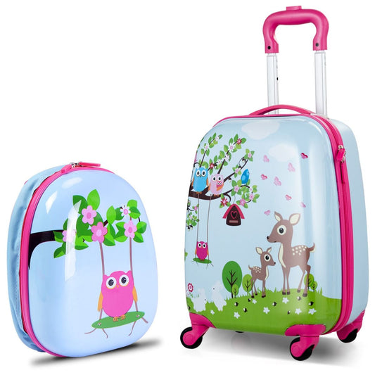 2 Pieces Kids Luggage Set with Carry-On Suitcase and Backpack-Forest