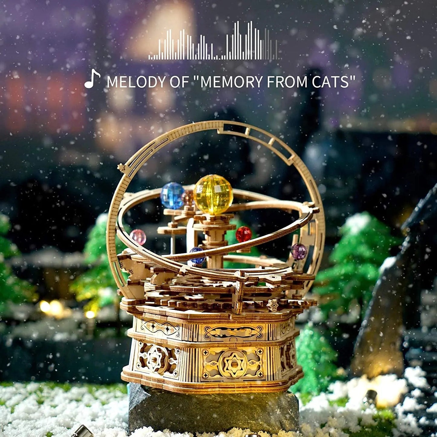 Rokr 84-Piece Rotatable 3D Starry Night Wooden Model Kit - DIY Music Box Toy for All Ages
