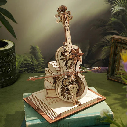 ROKR 3D Wooden Puzzle Magic Cello Mechanical Music Box - Fun & Creative Moveable Toy for Kids and Girls AMK63